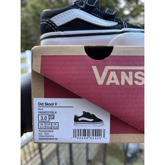 Vans Old Skool V ‘White/Black’ Size 3 (TD) VN000D3YBLK Flat Sole- Preowned - Picture 7 of 7